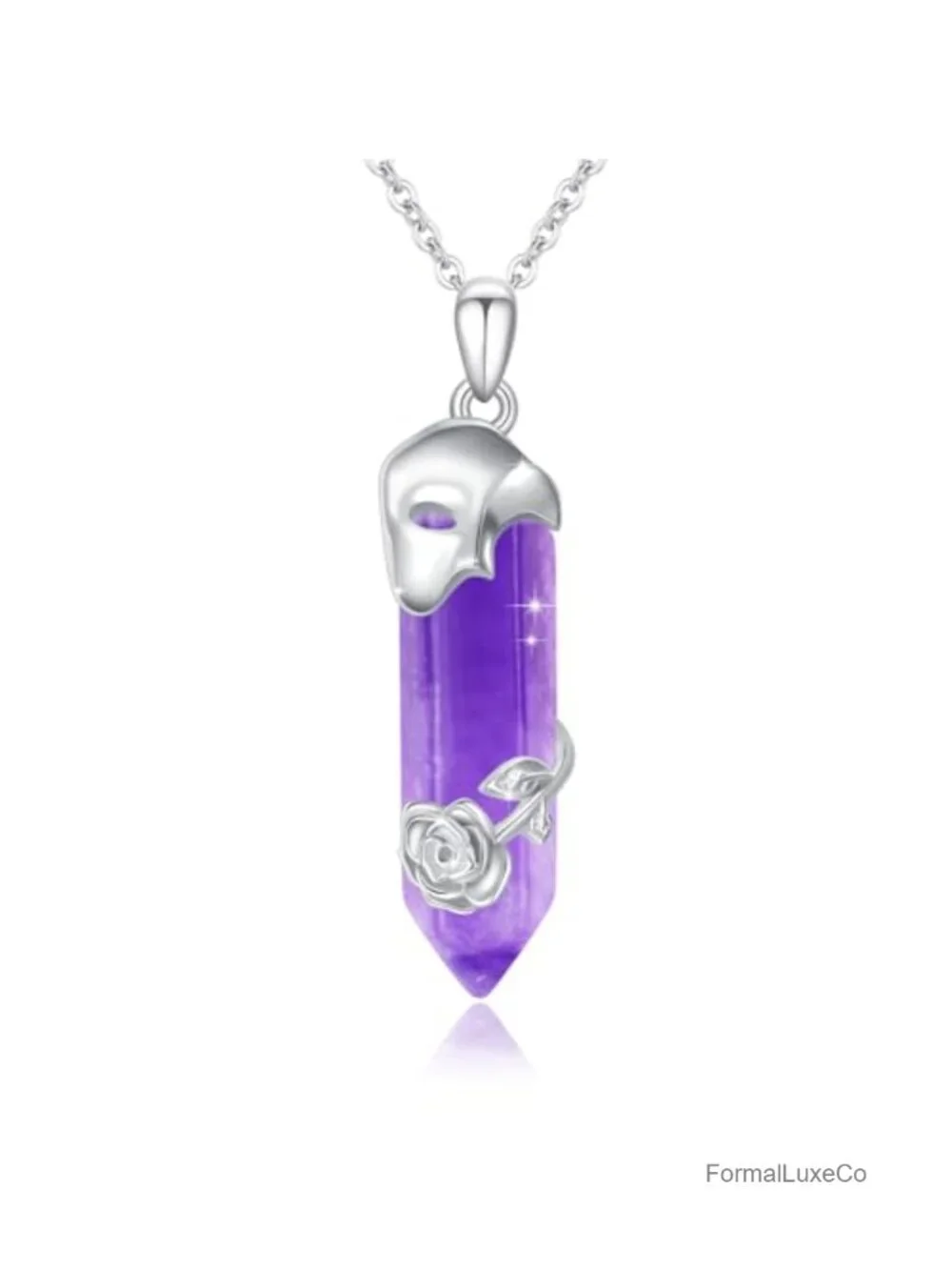 925 Sterling Silver Phantom of Opera Mask Pendant Necklace Amethyst